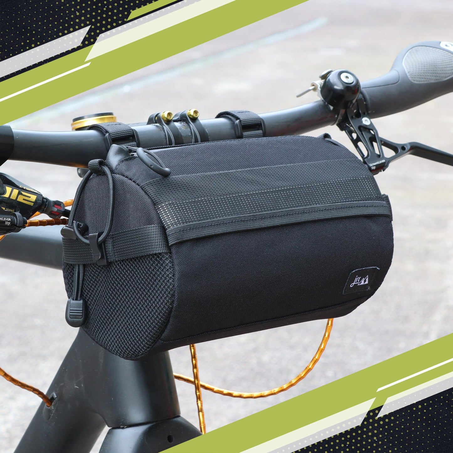 JRC Components Bike Handlebar Bag for Bicycles | Water Resistant 900D Polyester Bicycle Handlebar Bag - Bike Front Bag | Handle Bar Bag with YKK Aquaguard Zipper and Adjustable Bungee Cord - Black