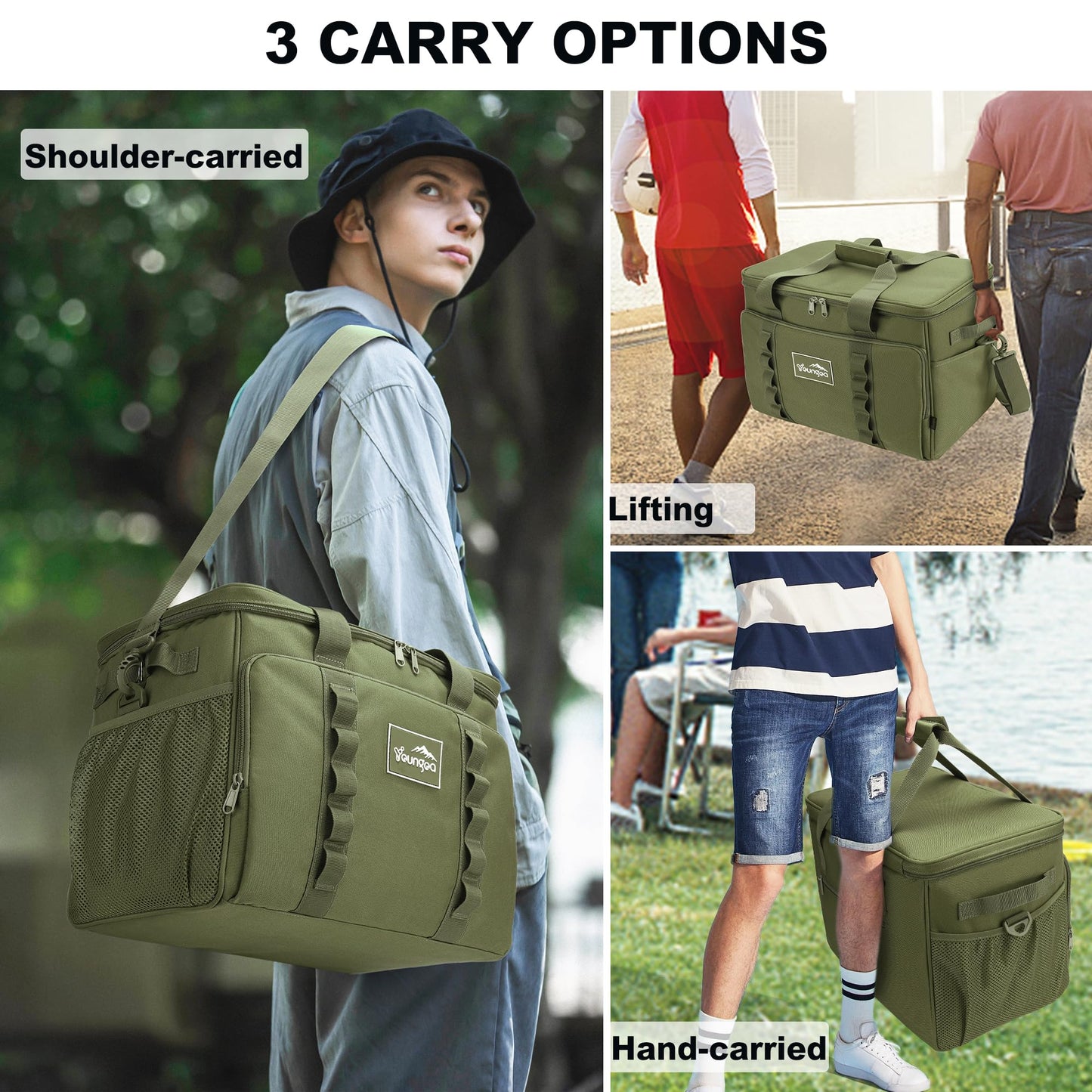 Youngoa Cooler Bag 48 Cans Insulated Soft Cooler Ice Chest Large Collapsible Cooler Bag 32L Soft Side Coolers for Picnic, Beach, Camping, Travel