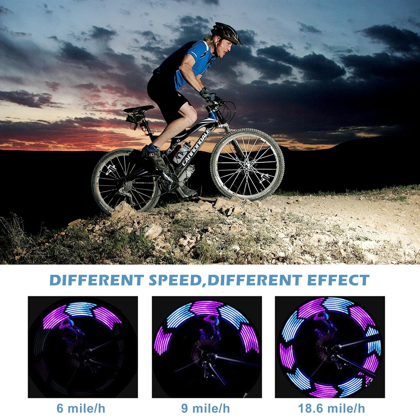 2 Tire Rechargeable LED Bike Wheel Lights,30 Patterns Waterproof Bicycle Spoke Lights,Cycling Tire Lights for Night Riding,Cycling Decoration Safety Warning Tire Strip Light for Kids Adults(Pack of 2)
