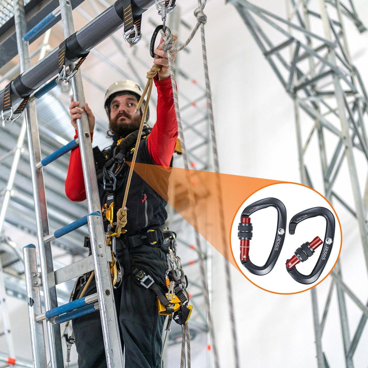 JRSGS 25KN Locking Climbing Carabiner Clips, UlAA Certified Rockclimbing Carabiner,Heavy Duty Carabiners Equipment,Large SizeCarabiner for Climbing, Rappelling,Hunting and Rescue