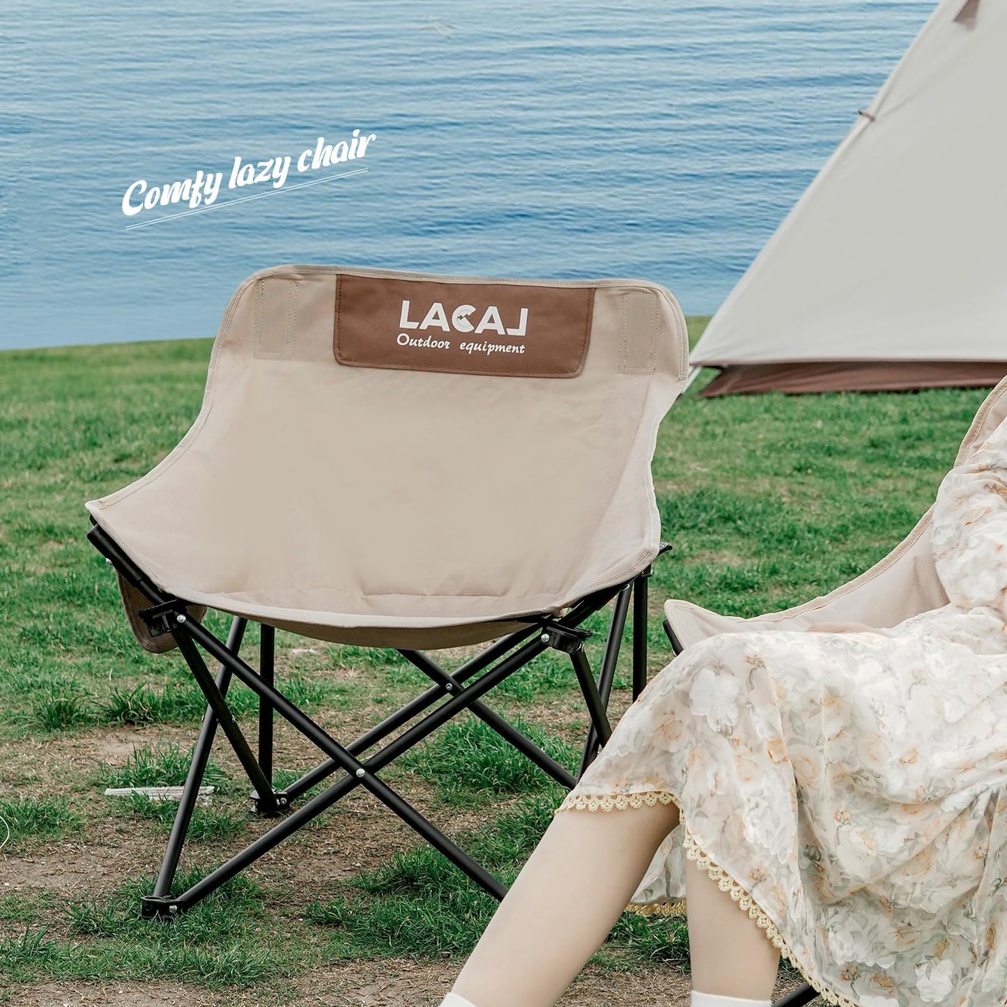 G2 GO2GETHER Portable Camping Chair, Outdoor Folding Chair, Oxford Cloth Backpacking Chair with Aluminum Frame,264lbs Support,No Installation (Khaki,1Pack)