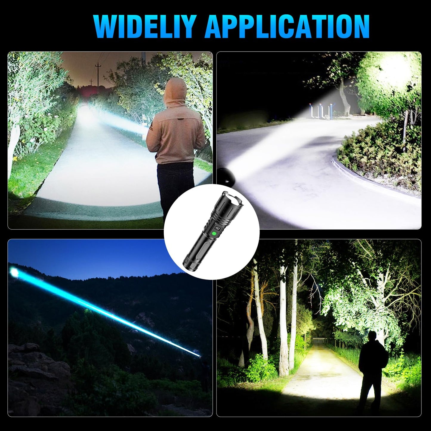 Hoxida Flashlights High Lumens Rechargeable - 2000 Lumens Long Beam Super Bright LED Flash Light with Power Display & IPX5 Waterproof for Camping, 20H Runtime,5 Modes,Zoomable Handheld Flashlight