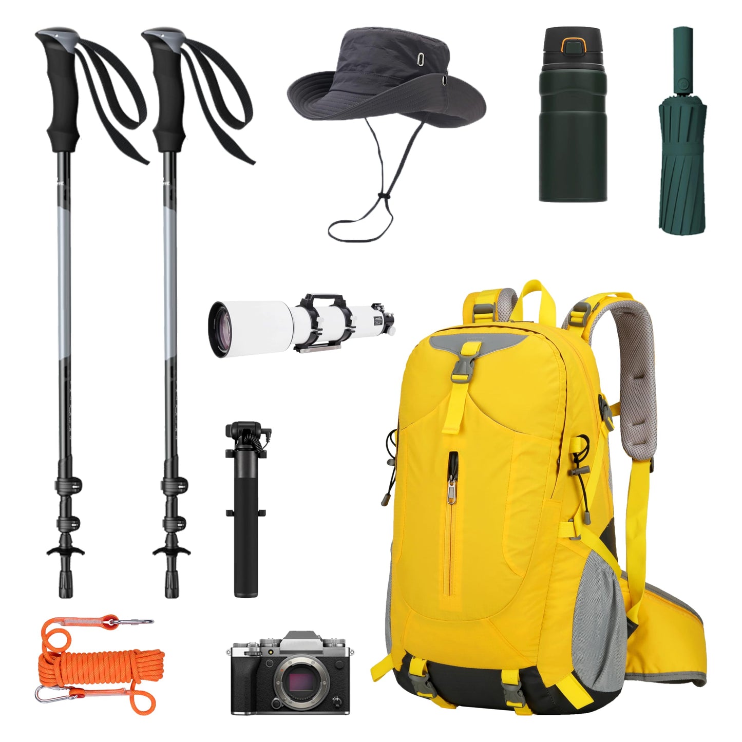 JYUNXIY Hiking Backpack for Men and Women, Travel, Sport Outdoor, Lightweight Back Pack, Camping, Bag, waterproof, 40L.(Yellow)