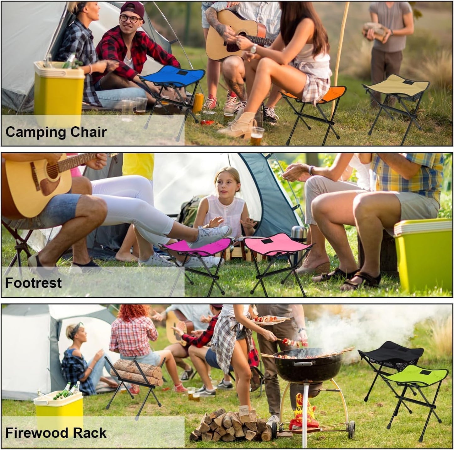 HADUKI Camping Chair Foot Stool,Folding Lightweight Stool Portable Collapsible Camping Stool Retractable Chairs with Carry Bag 220LBS Camping Stools for Indoor Or Camping Fishing Hiking BBQ(Black)