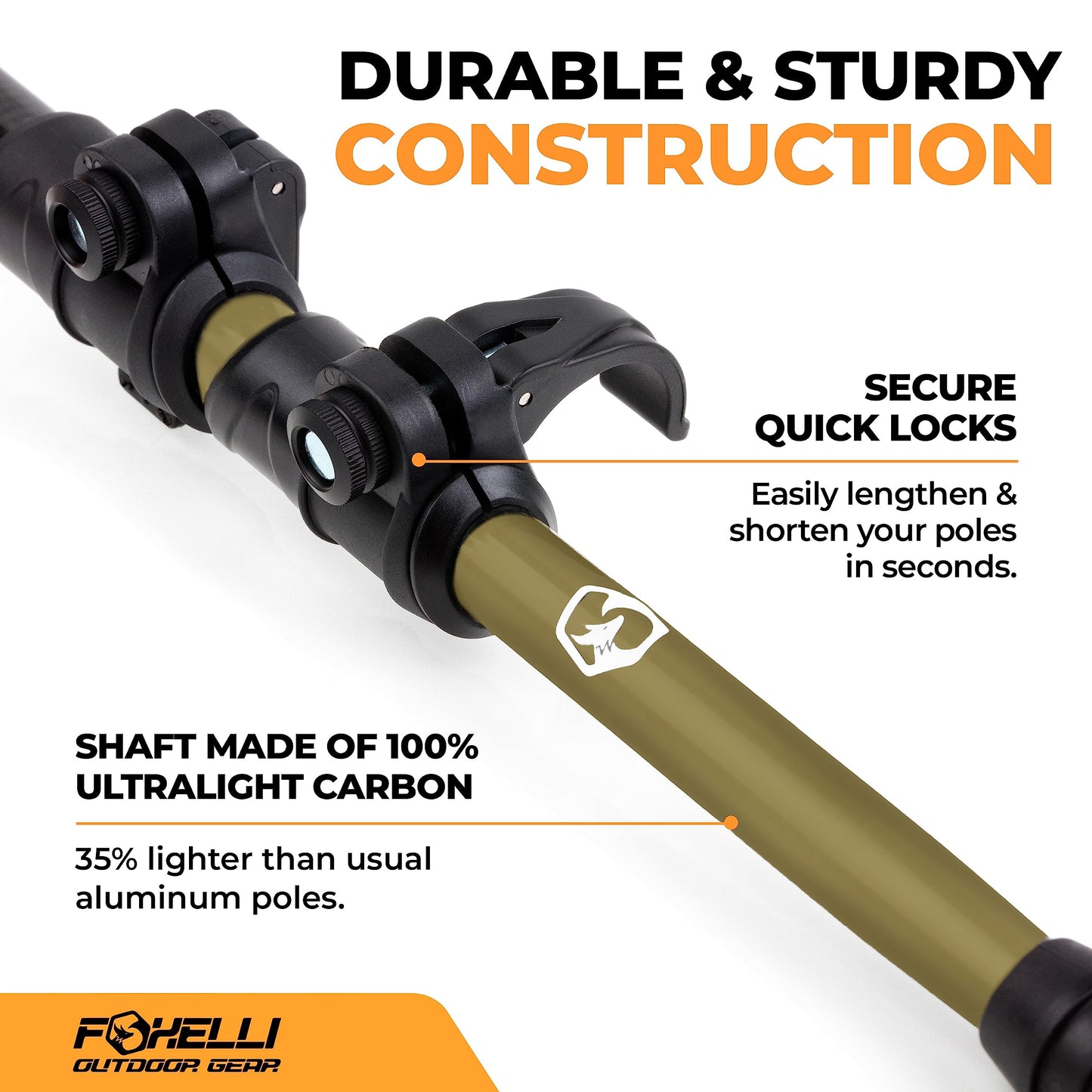 Foxelli Hiking Poles Bundle (2 Pairs) – Black & Khaki Collapsible Lightweight Carbon Fiber Trekking Poles with Accessories