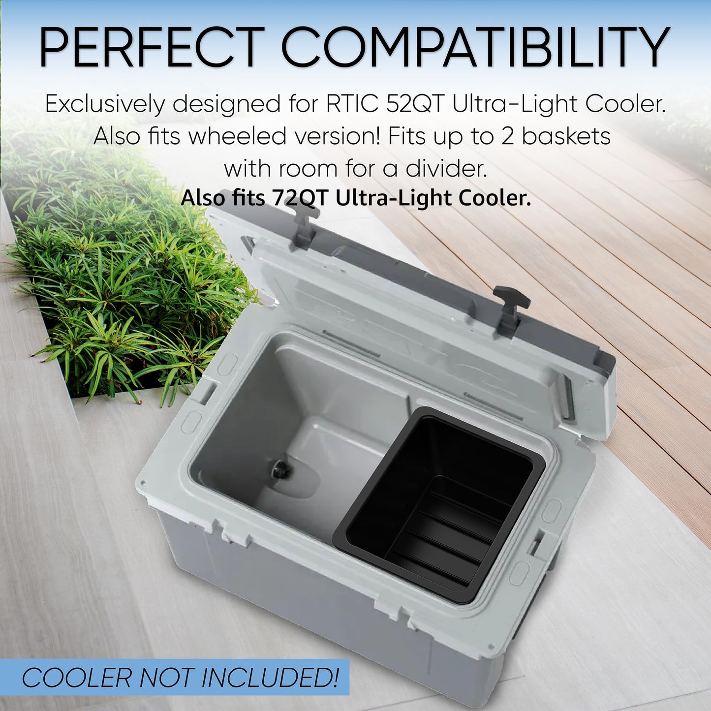 Jmoe USA Dry Basket for RTIC 52QT & 72QT Ultra-Light Cooler | BPA-Free Tough Plastic | Specially Designed, Durable, Food-Safe | Storage Tray for Electronics, Utensils, Dry Goods, and More | 1-Pack