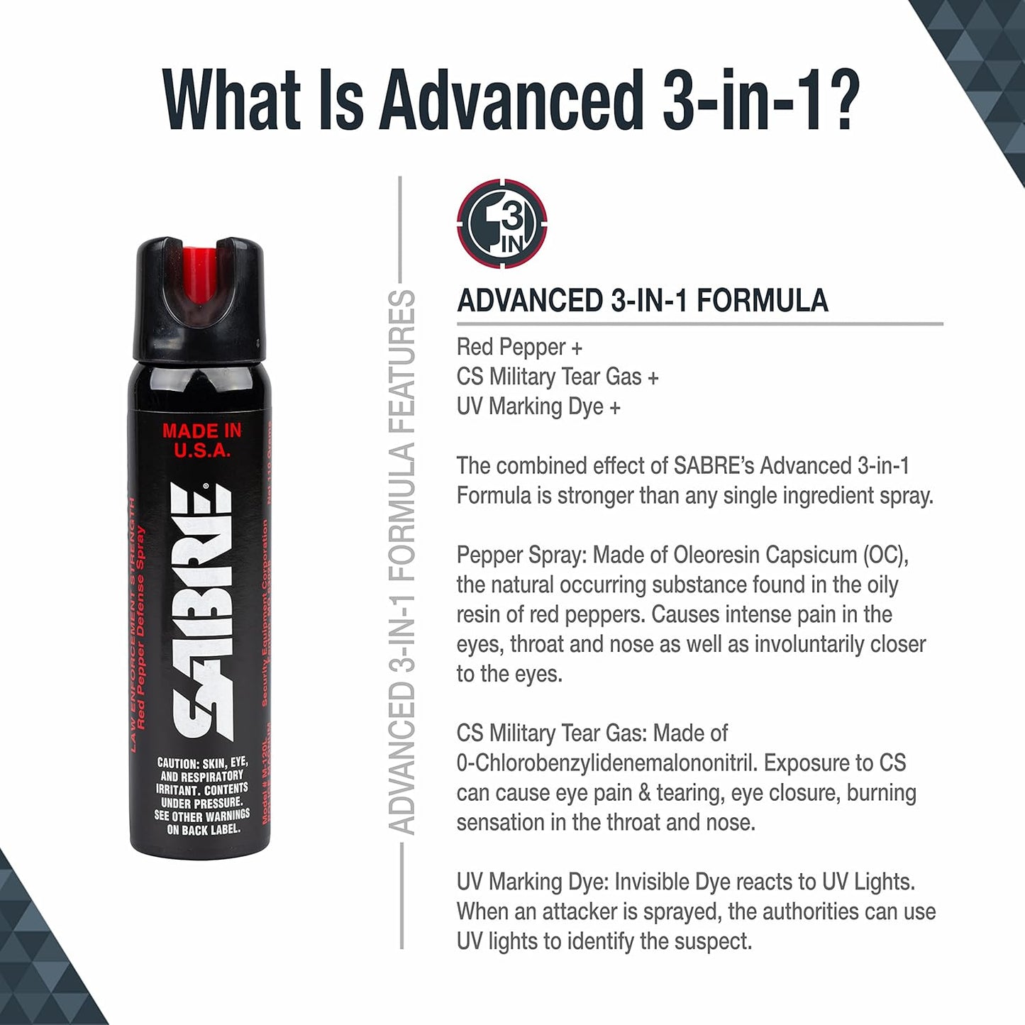 SABRE Magnum 120 3-In-1 Defense Spray, 35 Bursts, 12-Foot (4-Meter) Range, Triple Protection Formula Contains Pepper Spray, CS Military Gas and UV Marking Dye, Extra Large 92.4 Gram Canister
