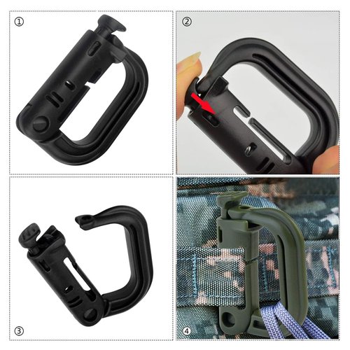 10 Pcs Multipurpose D-Ring Grimlock Locking Hanging Hook Tactical Link Snap Keychain for Molle Webbing