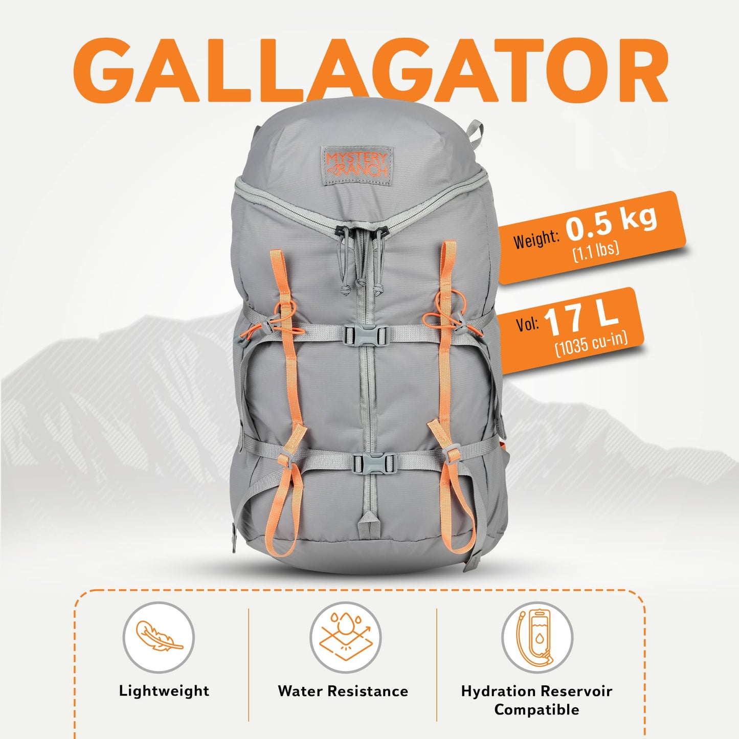 Mystery Ranch Gallagator 20 Backpack – Weather Resistant Travel Bag with Sternum Strap – Gravel, 20L, L/XL