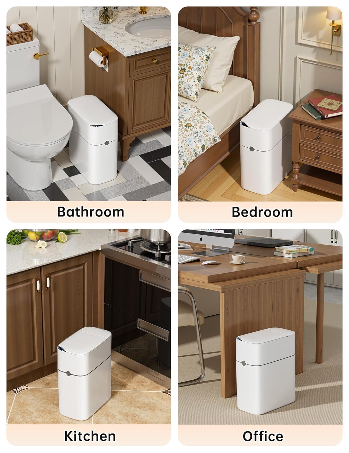 CTIME Touchless Automatic Bathroom Trash Can with Lid - 3 Gallon Slim Motion Sensor Garbage Can for Bedroom, Kitchen, Office - White (6" W x 11" L x 13" H)