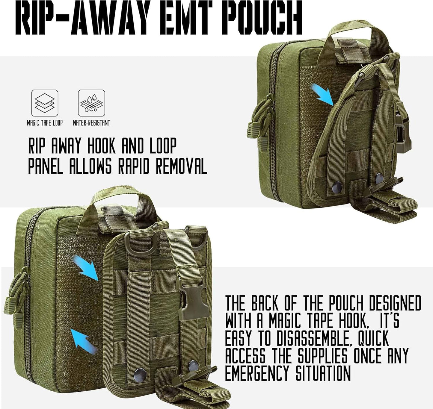 1000D Molle Ifak Pouch Rip Away, Tactical Tear Away Medical Pouch Empty, Military First Aid Pouch Bag Only for Camping Hiking Travel