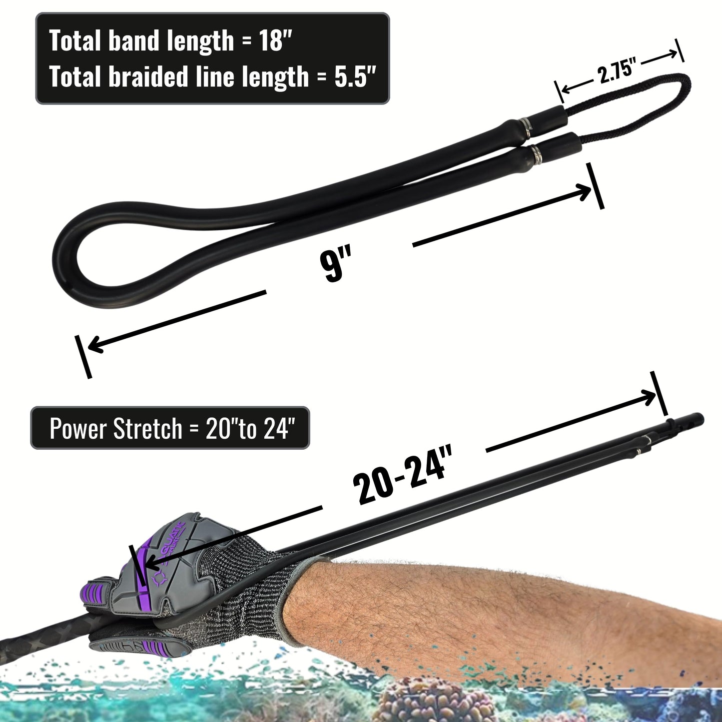 18" Spearfishing Power Band – High Performance 10mm Band with 3mm Braided Line & Stainless Steel Ties