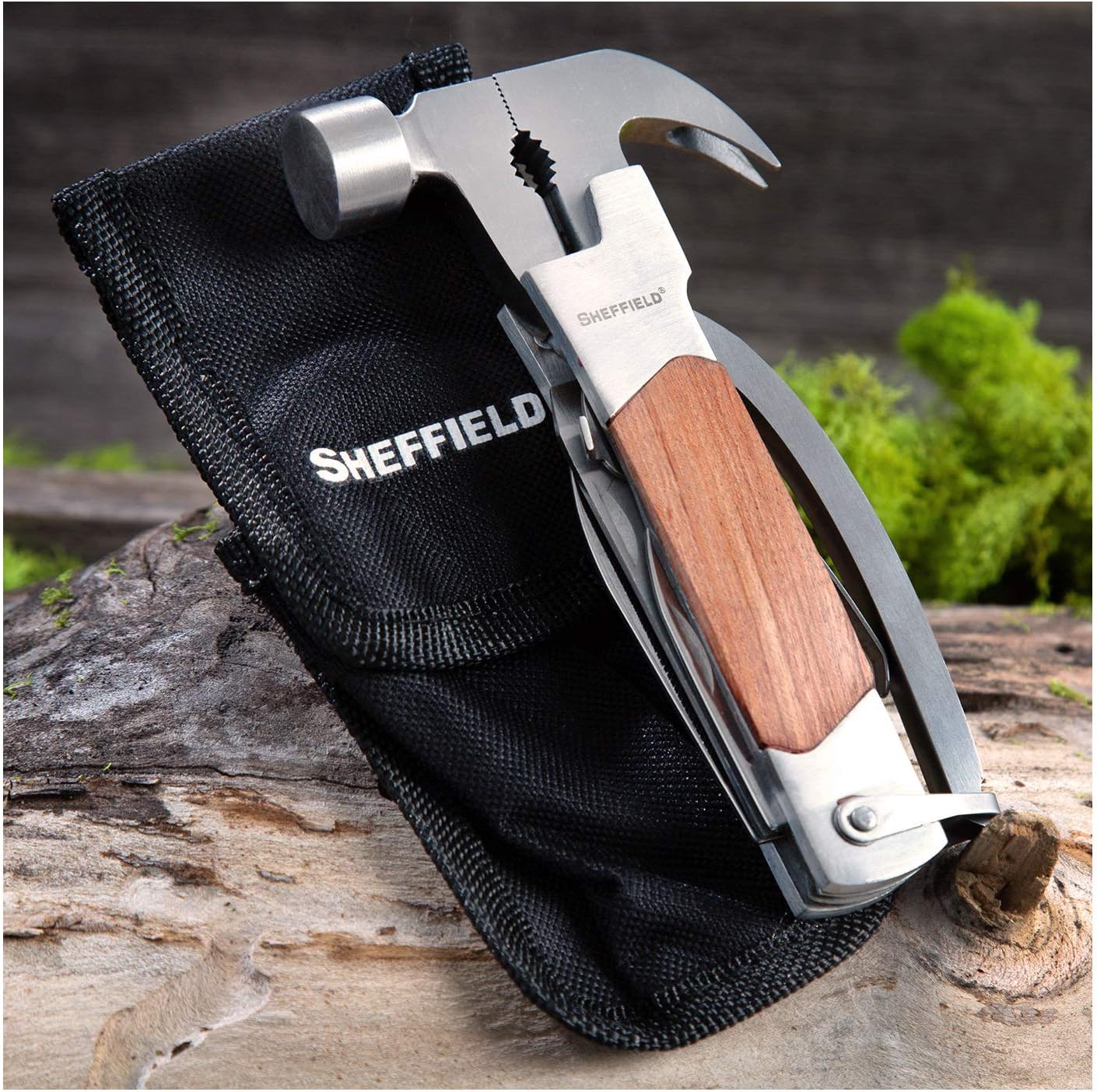 Sheffield 12301 Axe Multi Tool, 12-in-1 Camping Knives & Tools, Utility Tool Double Axe Head, Camping Tool, Stainless Steel Knife Multitool