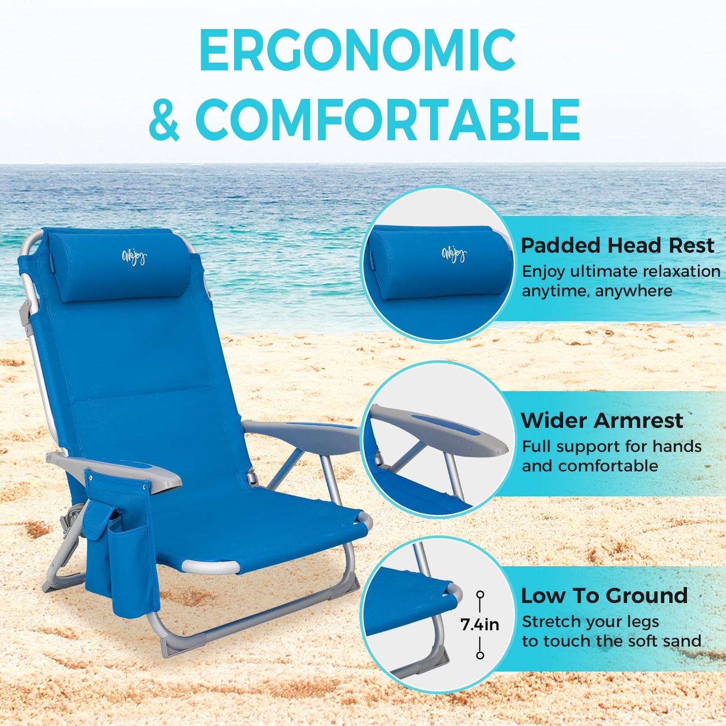 #WEJOY 2 Pack Folding 4-Position Beach Chair for Adults