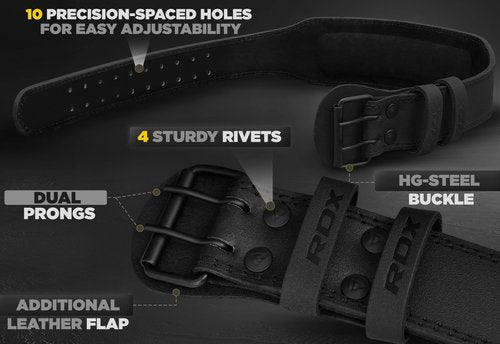 RDX Weight Lifting Belt Gym Fitness, Cowhide Leather, 4” 6” Padded Lumbar Back Support, 10 Adjustable Holes with Weight Lifting Straps, 5MM Neoprene Padded 60CM Hand Bar Support Wrist Straps