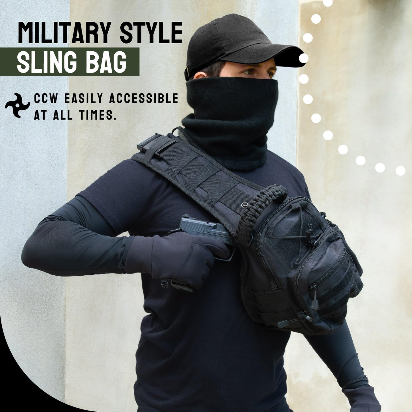 Sling Bag for Men - Lightweight & Compact EDC Gear Bag for Travel, Range, Hiking, Outdoor Sports - Weatherproof and Durable Nylon Crossbody Range Bag Day Pack - Black CCW Sling Bag