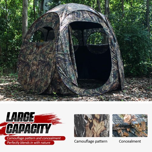 ShedOFF 1-3 Person Hunting Blinds, 300 Degree See Through Pop up Ground Blinds for Deer Turkey Duck Hunting, Bow Hunting Accessories, Double Side Zipper Window (Camo BrownTree)