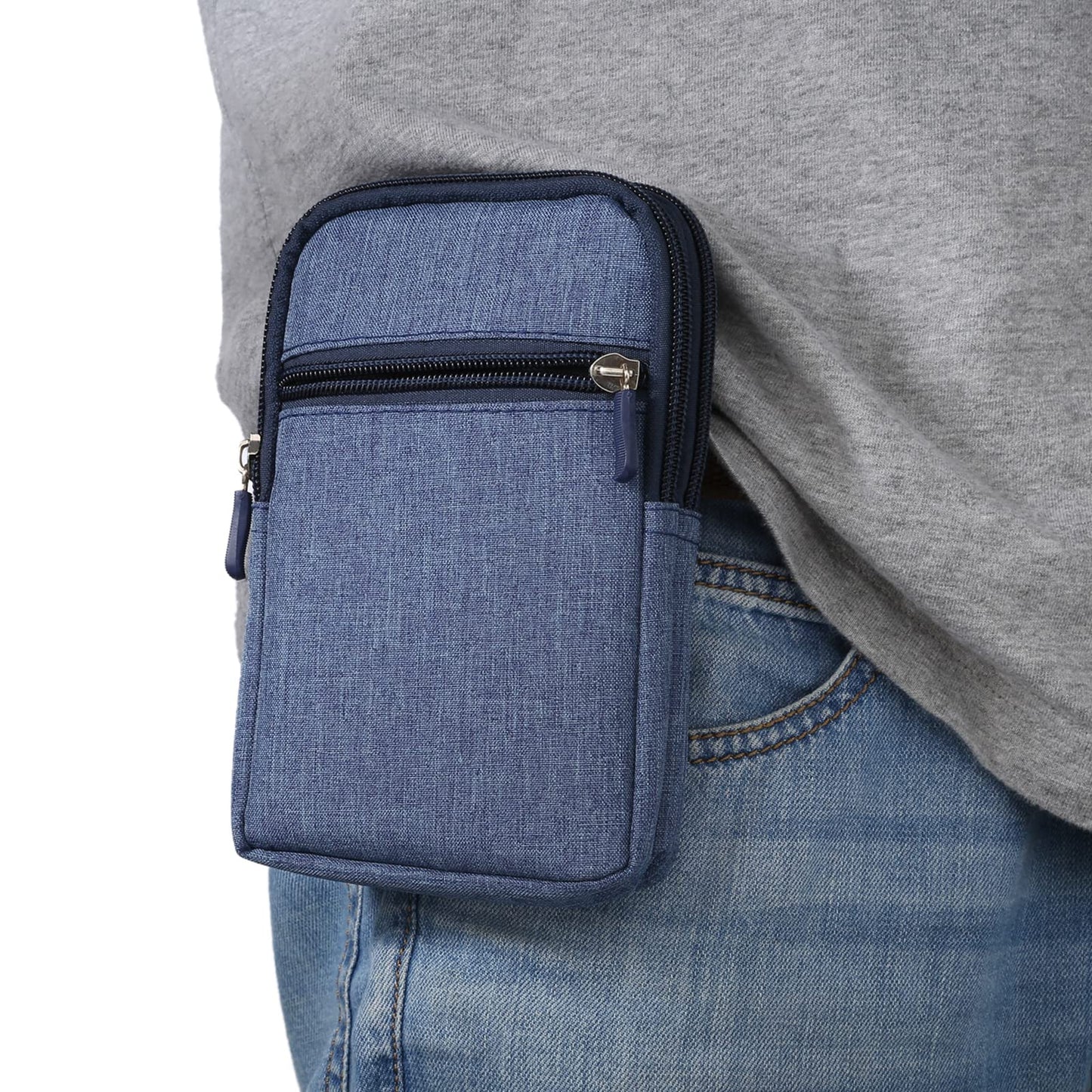 Vertical Cell Phone Waist Bag for Men, Mobile Phone Belt Pocket with Clip, Universal Mens Mobile Phone Belt Clip Holder Smartphone Waist Pouch Fanny Pack Protective Wallet with Carabiner Belt Loop