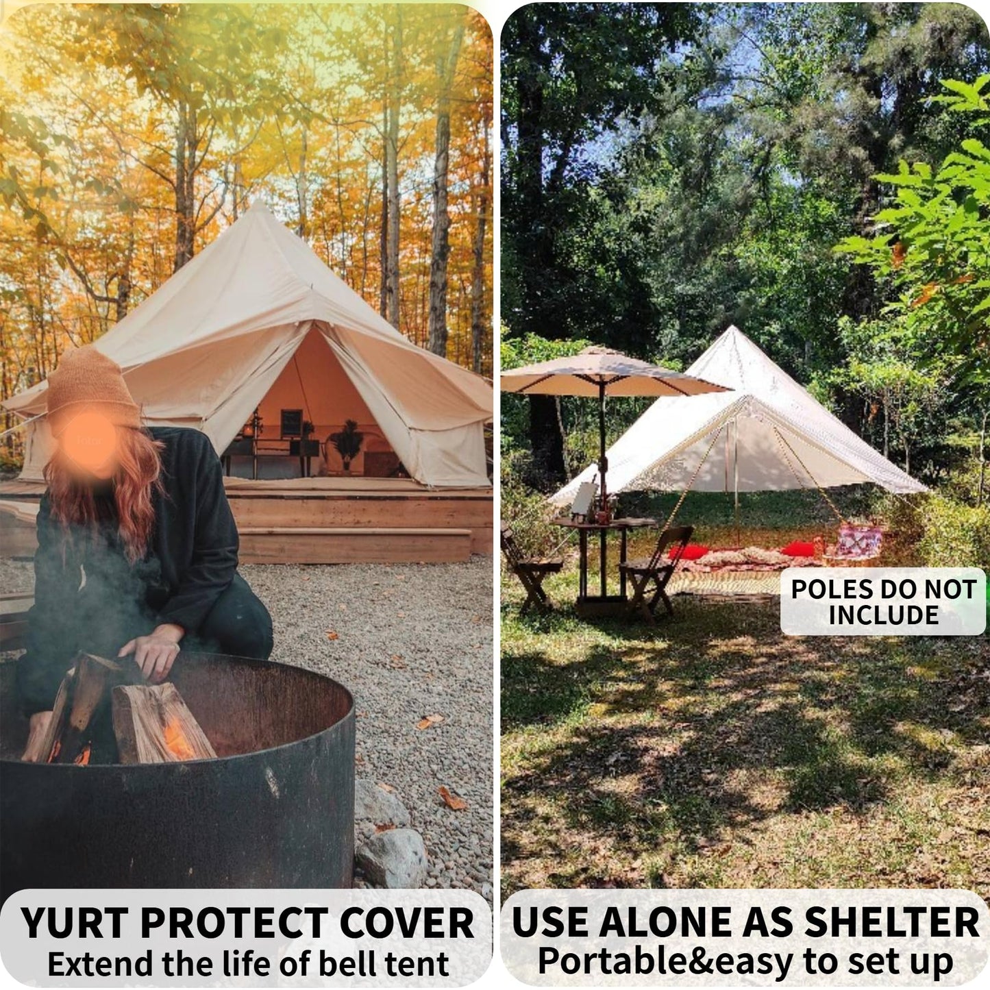 DANCHEL OUTDOOR 4 Season Waterproof Rain Fly Tarp for Yurt Tent, Portable Glamping Tent Cover Protector Awning Canopy for B5 16.4ft/5m Bell Tent Camping Accessories Replacement Beige