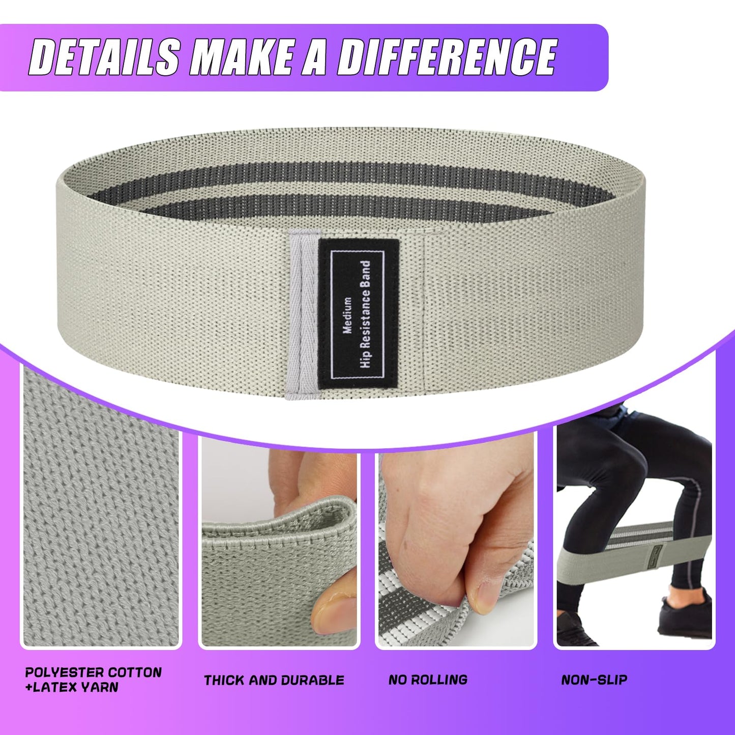 JIN BD Fabric Resistance Bands Set,Exercise Bands for Legs and Booty,Different Levels Elastic Bands for Yoga,Pilates,Home Fitness,Strength Training,Physical Therapy,Workout Bands for Women and Men