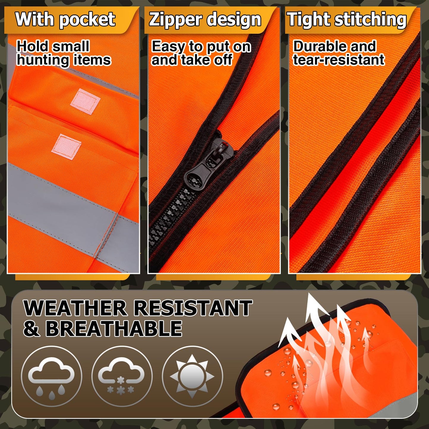 Apipi 4 Pcs Blaze Orange Hunting Vest and Beanie - High Visibility Vest for Men Women, Safety Hunting Vest with Reflective Strips for Outdoor Hunting Hiking Work, XL