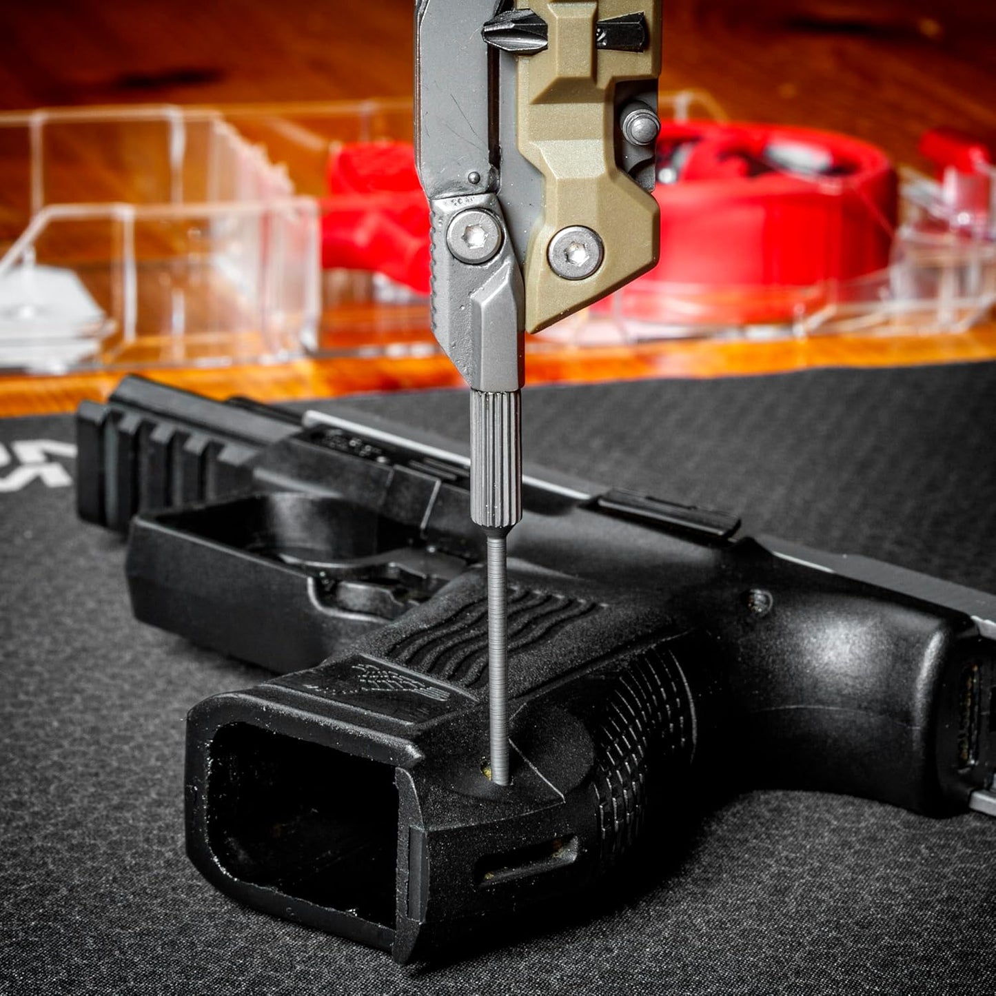 Real Avid Pistol Tool for Gun Maintenance | 19 in 1 Pistol Multitool & Handgun Utility Tool for Striker Fired & 1911 Platforms, Includes 1911 Bushing Wrench, Tanto Knife & Laser Sights Adjusters