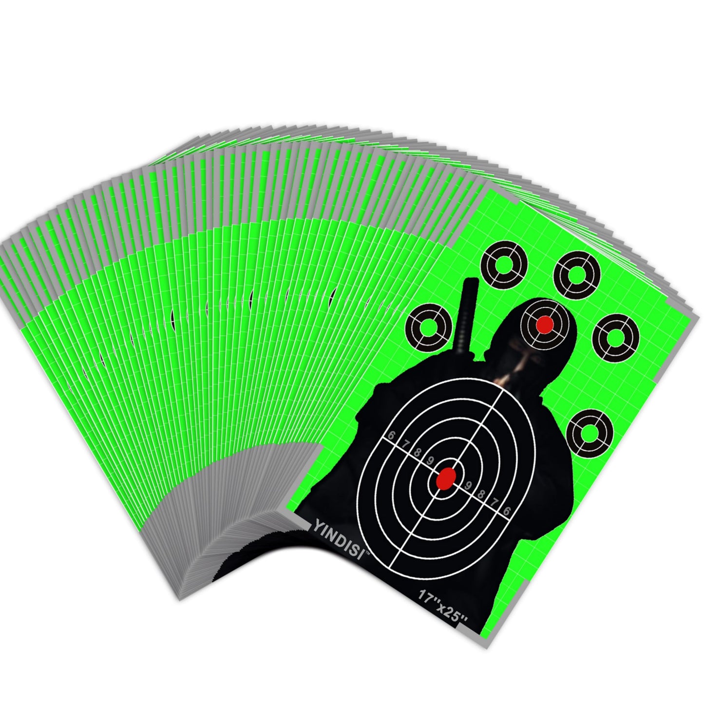 17x25 inch Fluorescent Green Opponent Silhouette Target with White Grid Lines, NonReflective Surface, Includes Carrying Bag, 25 Sheets, Ideal for Handguns, Rifles, Airguns, BB Guns