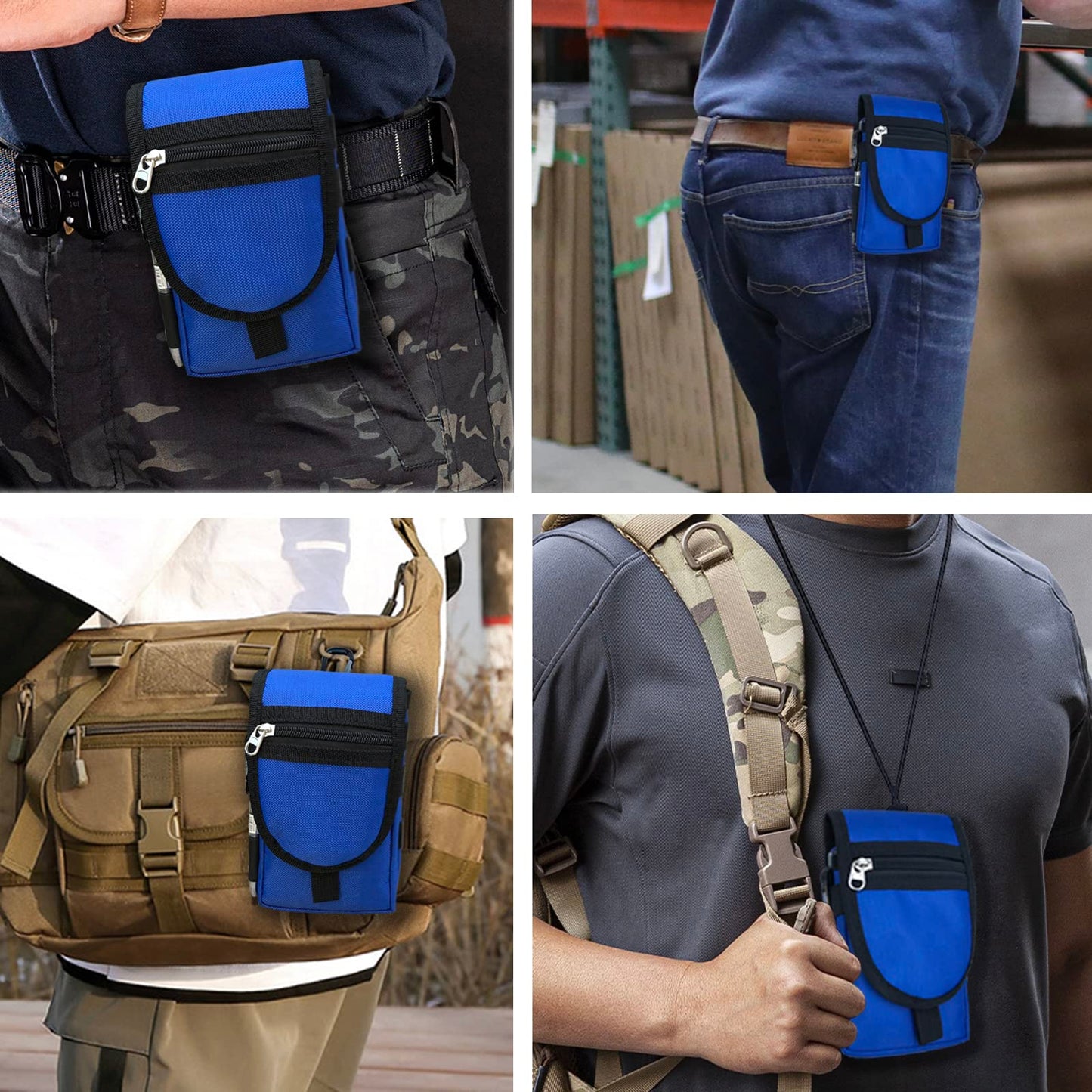 Maezar Multitool Organizer Holster, EDC Gears Cellphone Case, Nylon Tactical Pouch with D-Ring, Zipper (Blue)