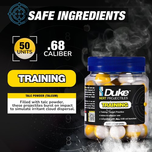 Duke Inert Projectiles - 68 Cal Ammo for Training Guns, Non-Lethal Powder 68 Caliber Projectiles and Self Defense Balls for Kinetic Gun Self Defense, 68 Caliber Rounds for Practice Gun - 50 Count