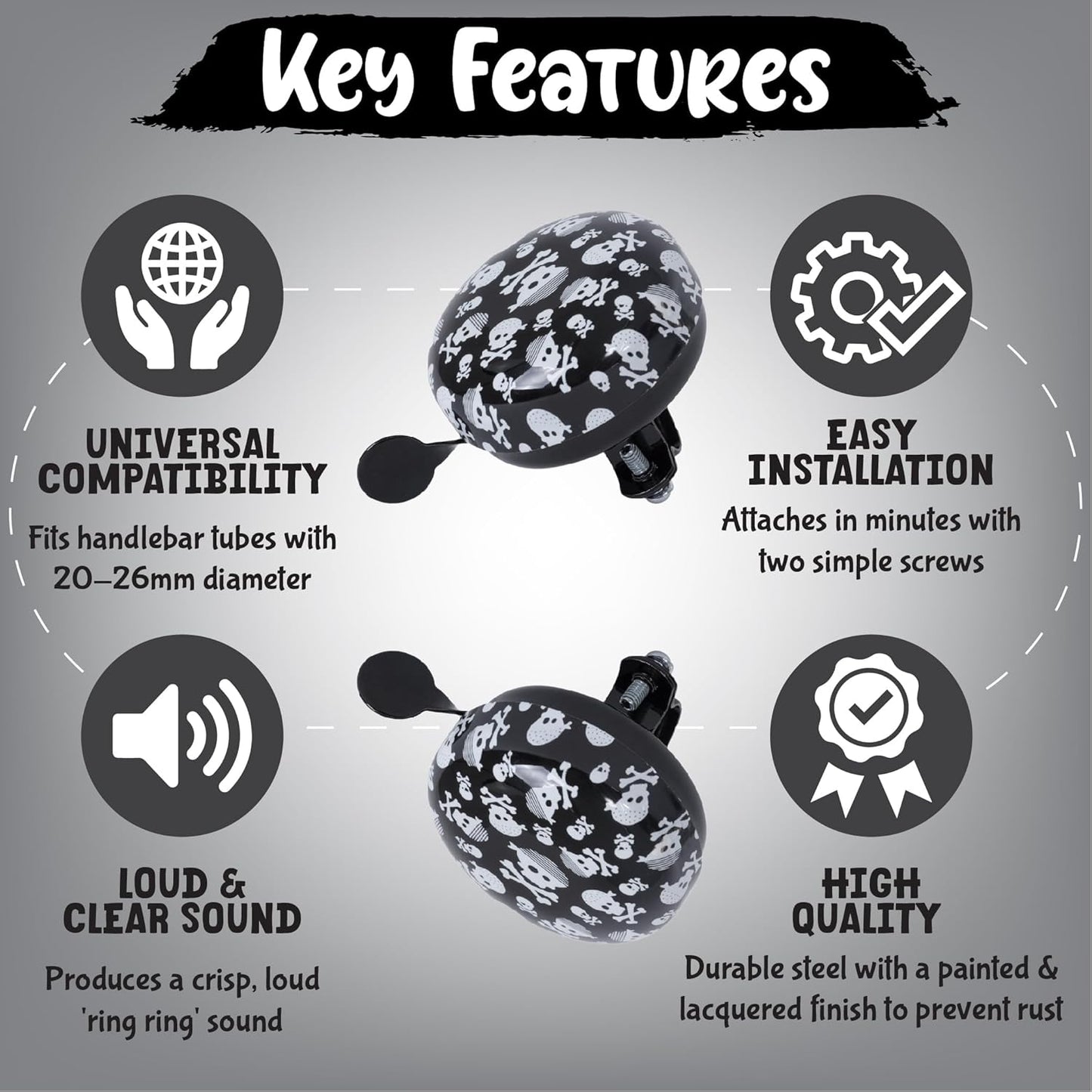 Kiddimoto Bike Bells for Kids| Premium Bicycle Bell for Kids, Boys, Girls and Adults with Loud Melodious Sound | Bicycle Horn for Road Bike, Mountain Bike, Bicycle, Scooter, MTB, BMX