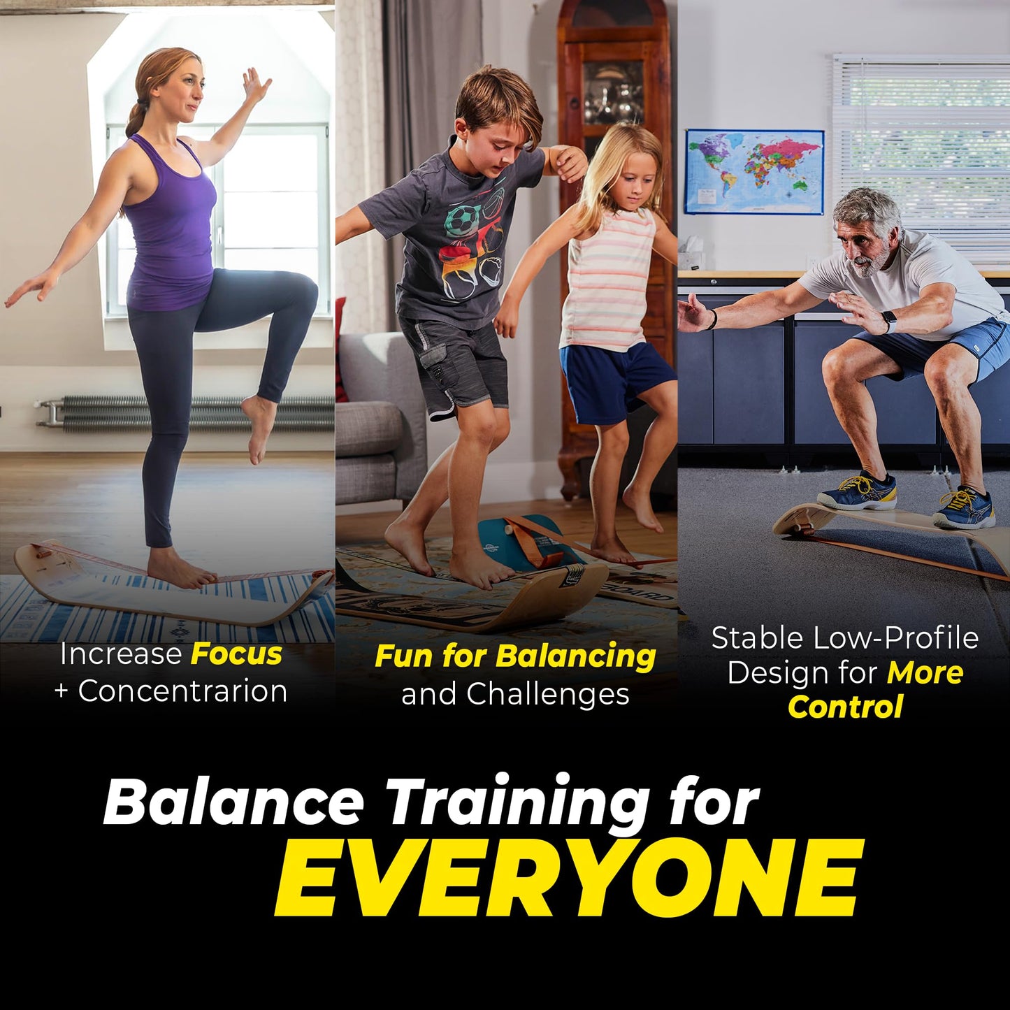 GIBBON SlackBoard - GiBoard Balance Board Kids & Adults - Slackline Balance Trainer - Slack Board Core Workout Equipment Home Gym Training - Standing Desk Exercise - Yoga, Agility, Pilates & More