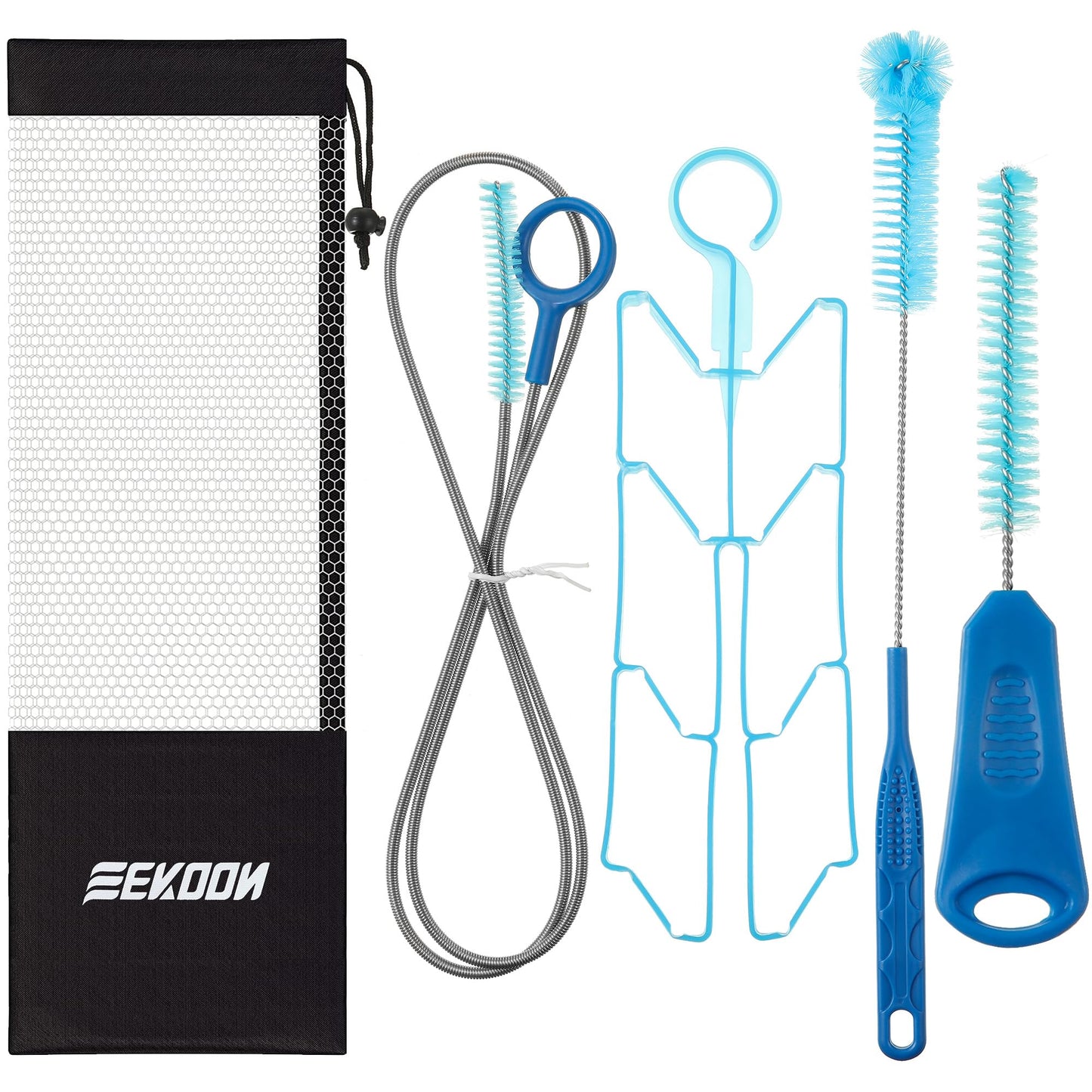Hydration Bladder Cleaning Kit, Water Bladders Cleaner Set with Flexible Long Brush for Hose, Small Bite Valve Brush, Big Brush, Drying Collapsible Bladder Frame, Carrying Pouch (4 Pieces Set)