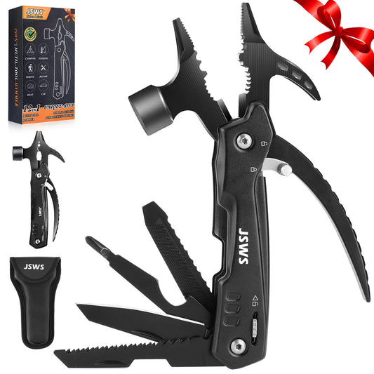 JSWS Christmas Gifts for Dad from Daughter Son Gifts for Men-Multi tool Camping Hiking Survival Gear 12-in-1 Hammer Multitool Cool Gadgets for Men-Christmas Stocking Stuffers for Men Dad Mens Gifts