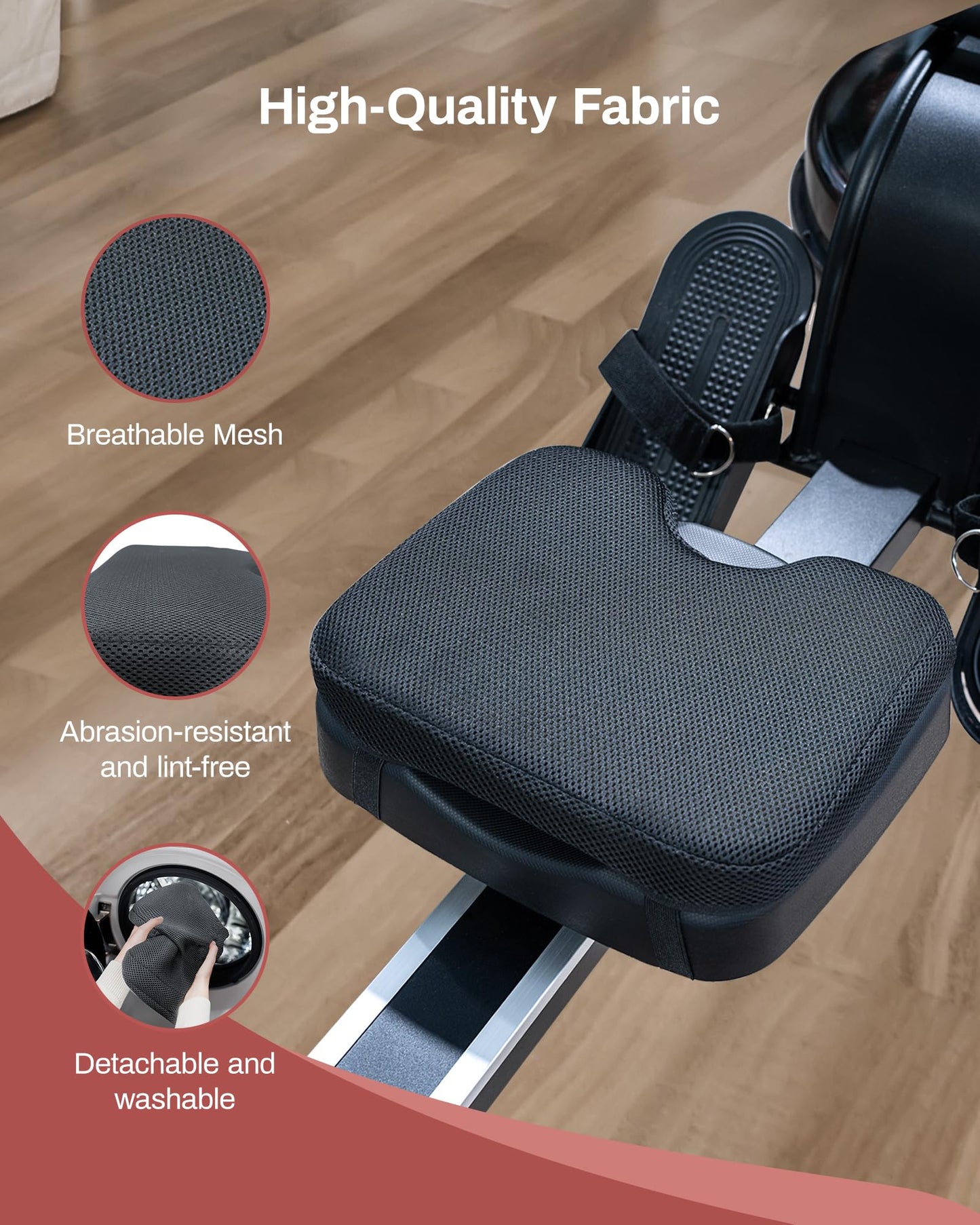 UTRYUP Rowing Machine Seat Cushion, Custom Memory Foam for Perfectly Fit, Washable Cover with Anti-Slip Fastening Strap, Compatible UTRYUP & Concept 2 and Other Row Machines - Rower Accessories Black
