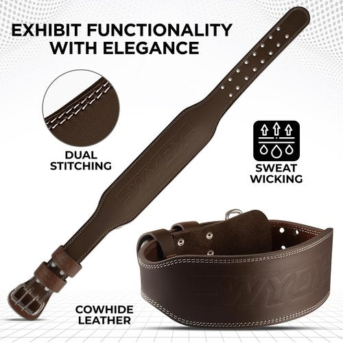 WYOX Weight Lifting Belt for Gym Fitness β Cowhide Leather, 4β Padded Lumbar Back Support lifting Belt, 8 Adjustable Holes, Ideal for Powerlifting, Bodybuilding, Deadlift, Squat & Strength Training