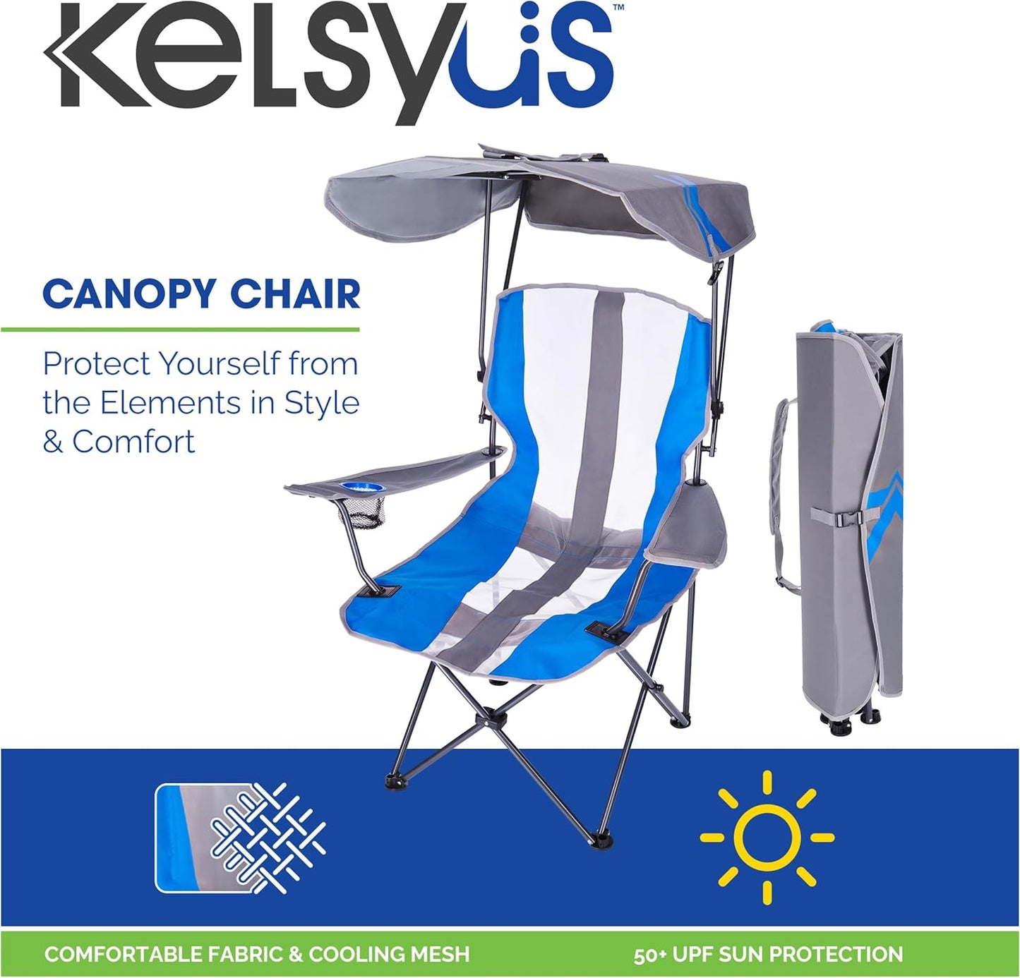 Kelsyus Original Foldable Canopy Chair for Camping, Tailgates, and Outdoor Events, Grey/Red