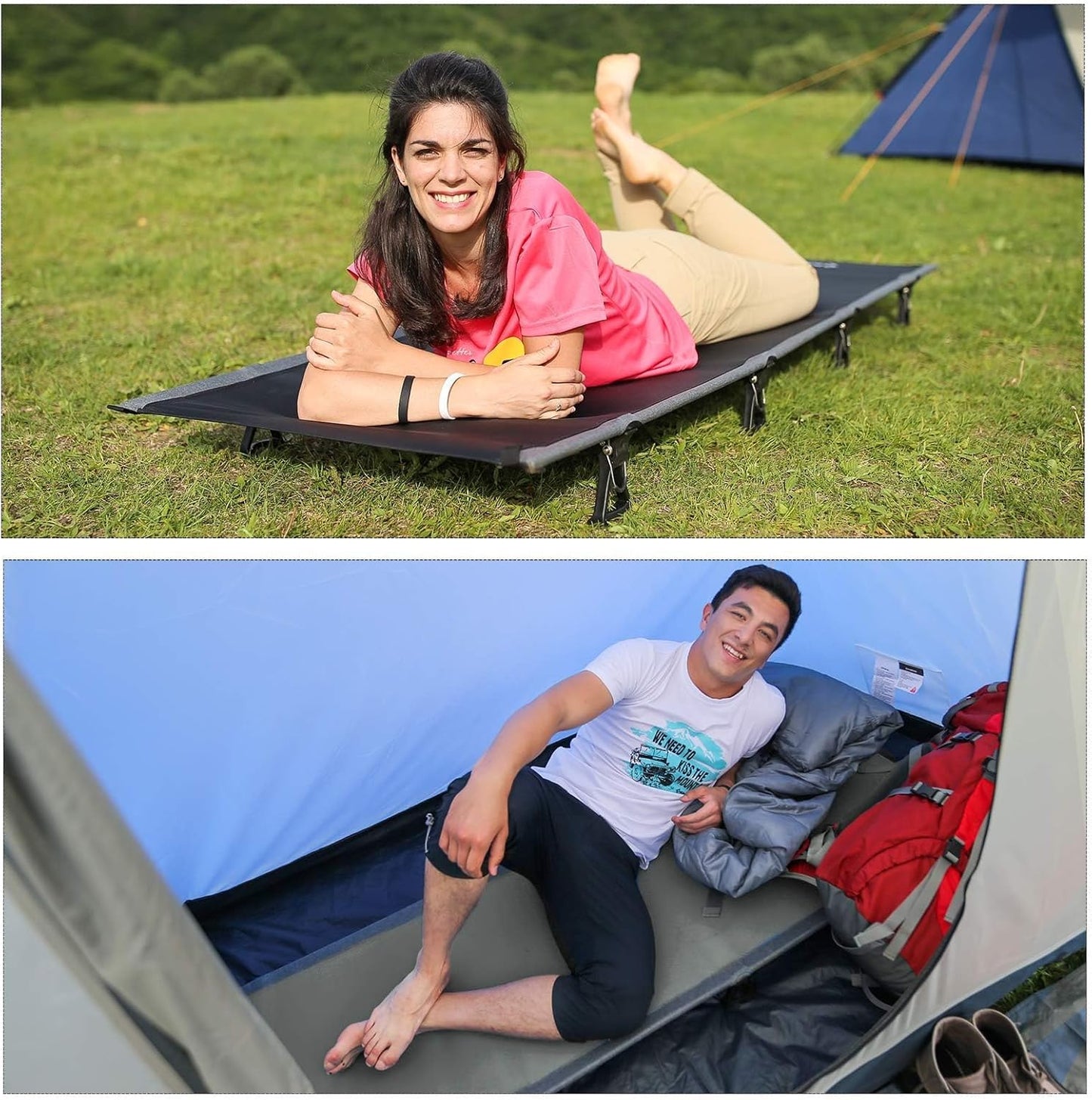 KingCamp Ultralight Camping Cot, Portable Folding Tent Camping Bed, Heavy Duty Sleeping Bed with Pillow for Adults Outdoor Backpacking Travel Hiking, Supports 350LBS, Orange