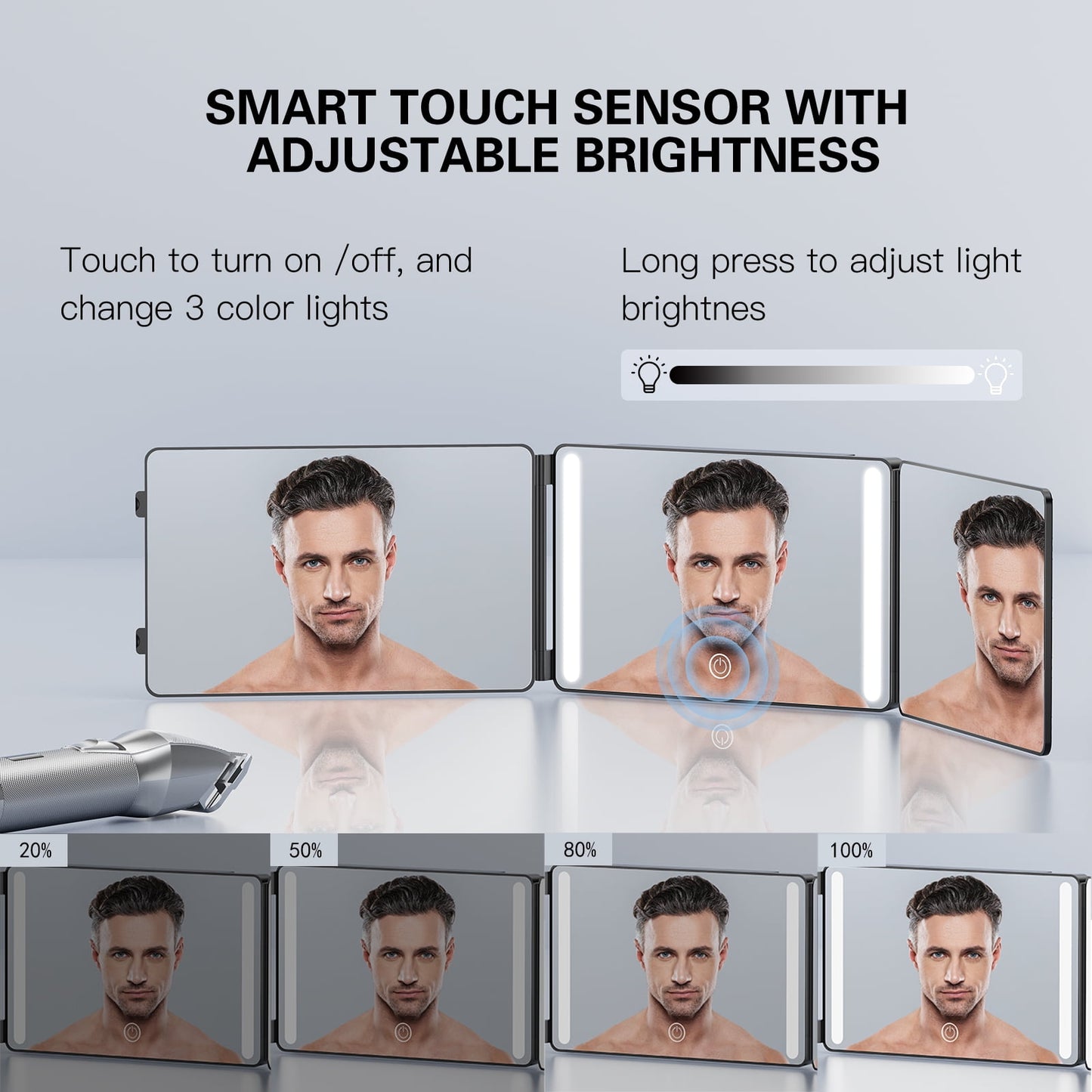 360° Adjustable NEXPURE 3-Way Mirror | Color Changing Makeup & Hair Styling