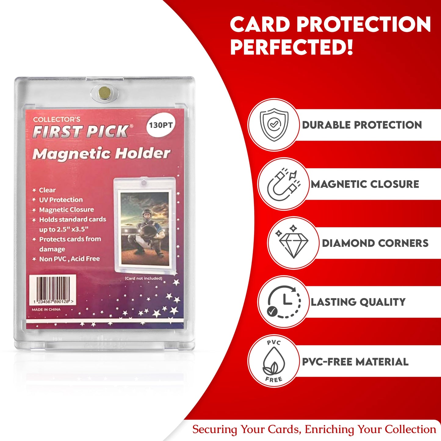 130PT (25) Premium One Touch Magnetic Card Holder UV Protection - Ultra Clear - PVC FREE - Thick Trading Card Holder Card Protector Magnetic Card Case For Trading Cards Sports Cards Holder Case
