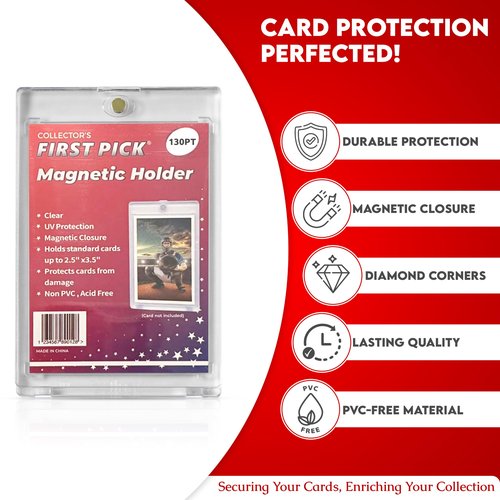 130PT (25) Premium One Touch Magnetic Card Holder UV Protection - Ultra Clear - PVC FREE - Thick Trading Card Holder Card Protector Magnetic Card Case For Trading Cards Sports Cards Holder Case
