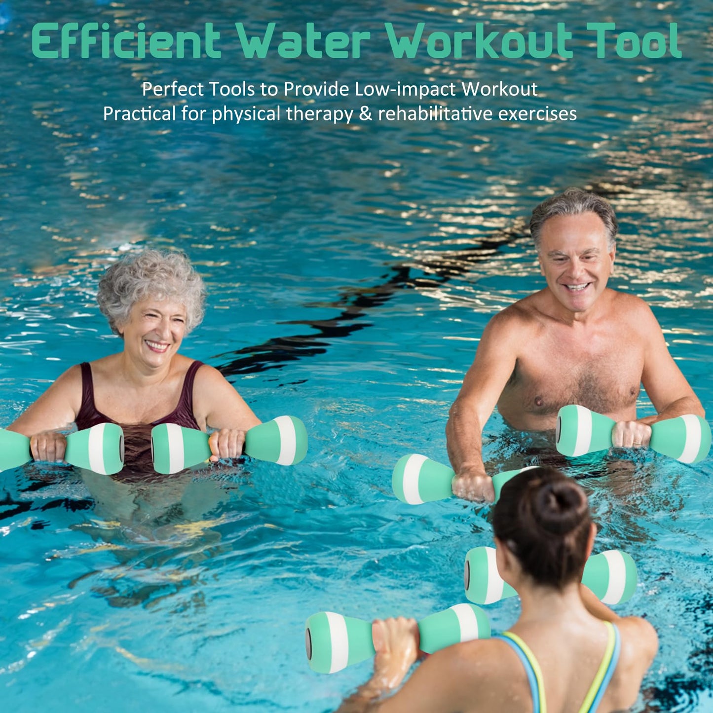 2PACK Aquatic Exercise Dumbbells, EVA Foam Barbells, Water Weights for Pool Exercise, Water Dumbbells for Men Women Water Workouts, Swimming Training (Lake Blue+White)