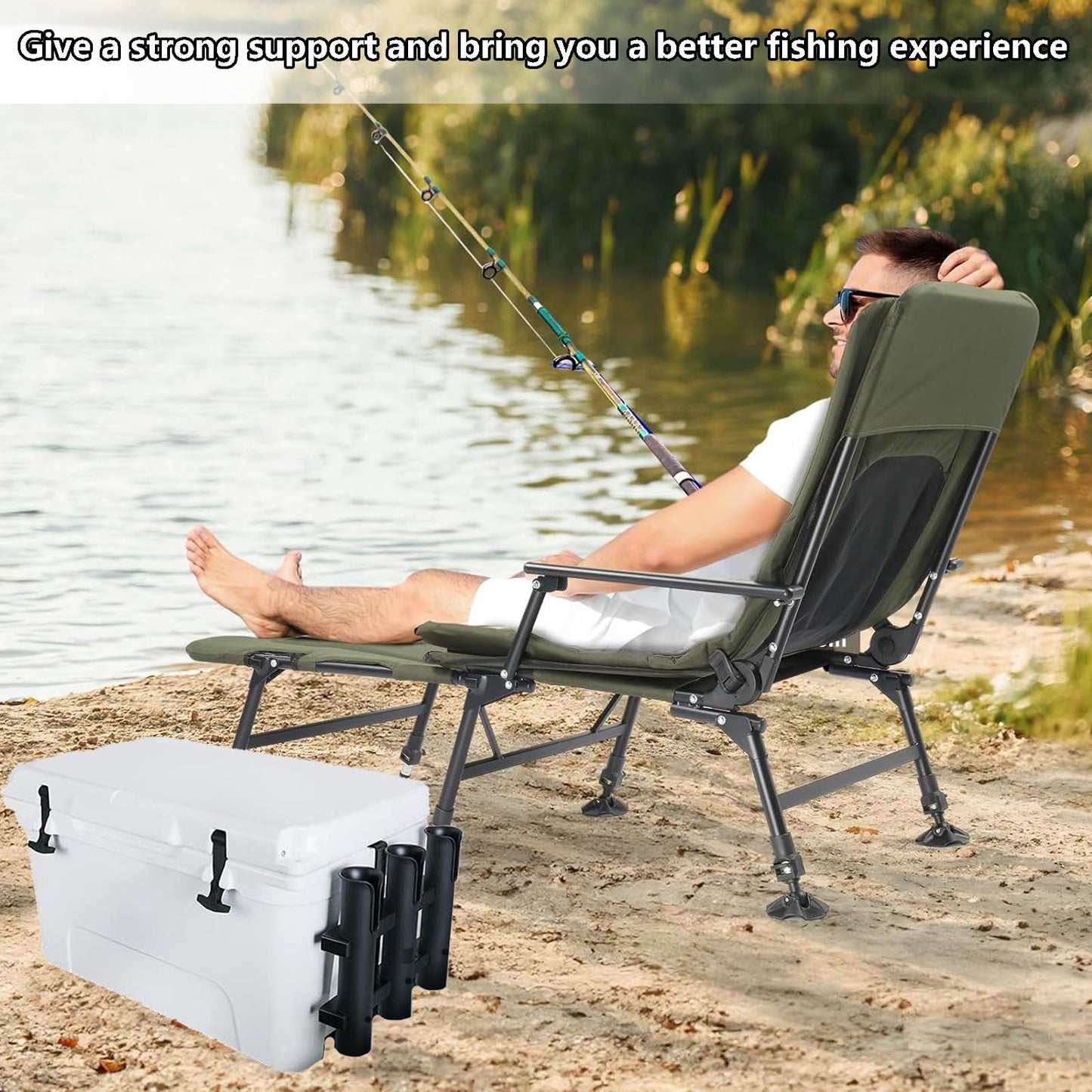 YETI & RTIC Cooler Fishing Rod Holder - 3 Link Fishing Rod Rack for Boat, Kayak Fishing Accessories with Tie-Down Slot