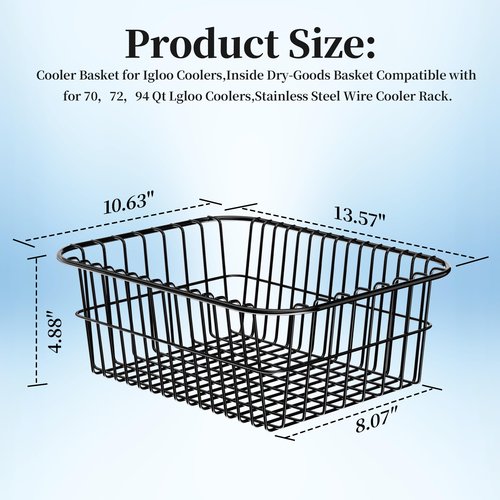 Coolers Wire Basket 20074 Compatible with Ig-loo Coolers For 70,72,94 Qt Basket Coolers Dry Storage Filter Water Wire Baskets.