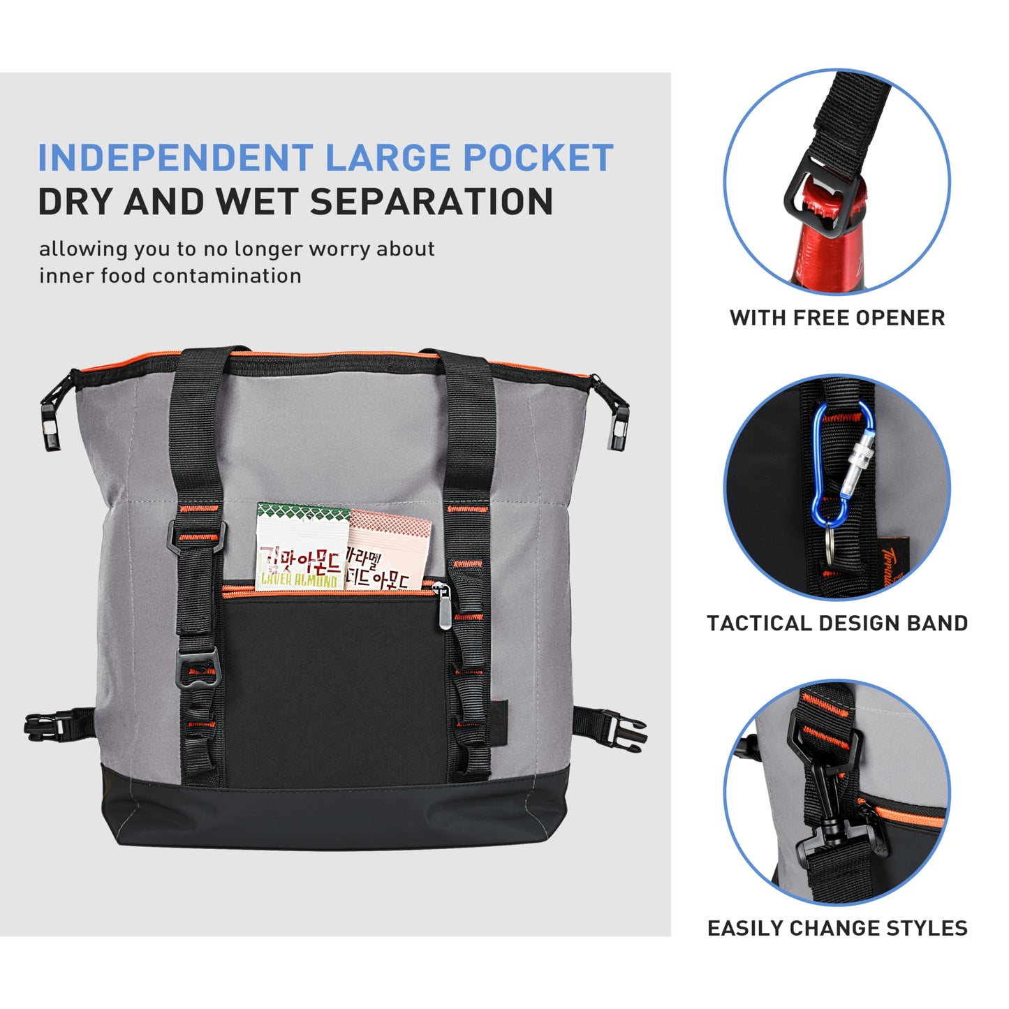 30 Cans Insulated Cooler Bag, Collapsible Leakproof Outdoor Camping Cooler with Zippered, Reusable Portable Grocery Cooler Bags for Travel, Picnic, Camping, Kayaking