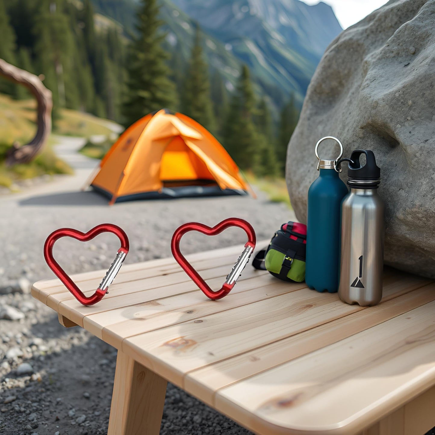 2Pcs Red Heart Shape Carabiners Keychain Clips Snap Hook Key Ring for Camping Backpack Water Bottle, Aluminum Alloy Accessory and Keychain Carabiners Accessories Outdoor Recreation Gift