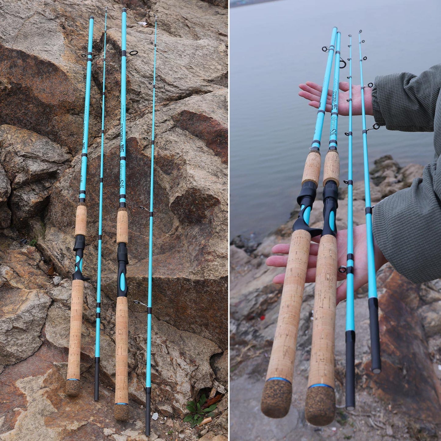Sougayilang Inshore Saltwater Fishing Rods, Spinning Rods and Casting Rods with AAA Cork Handles,IM7 Toray Carbon Blanks- 7' (Blue- Spinning)