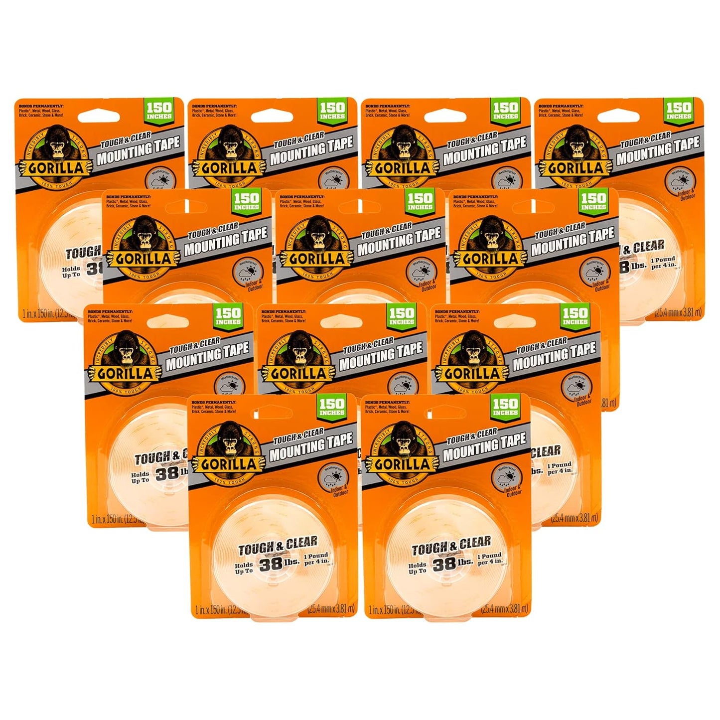 Gorilla Tough & Clear Double Sided Mounting Tape, Clear Tape, 1" x 150" (Pack of 1) - Weatherproof for Indoor or Outdoor