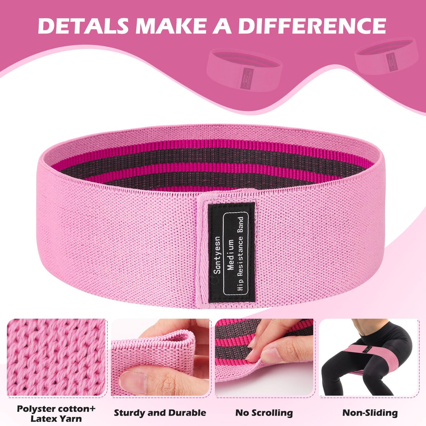 4 fabric hip lift resistance bands for men and women-hip and leg resistance bands, fabric exercise bands for yoga, Pilates and home exercise, with exercise guides (Light Gray, Gray, black)