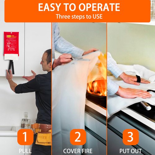 FATOK Kitchen Fire Blanket for Home Safety 2 Pack Emergency Fire Suppression Blankets for Kitchen, 40” x 40” Fiberglass Fire Blankets (2-Pack)