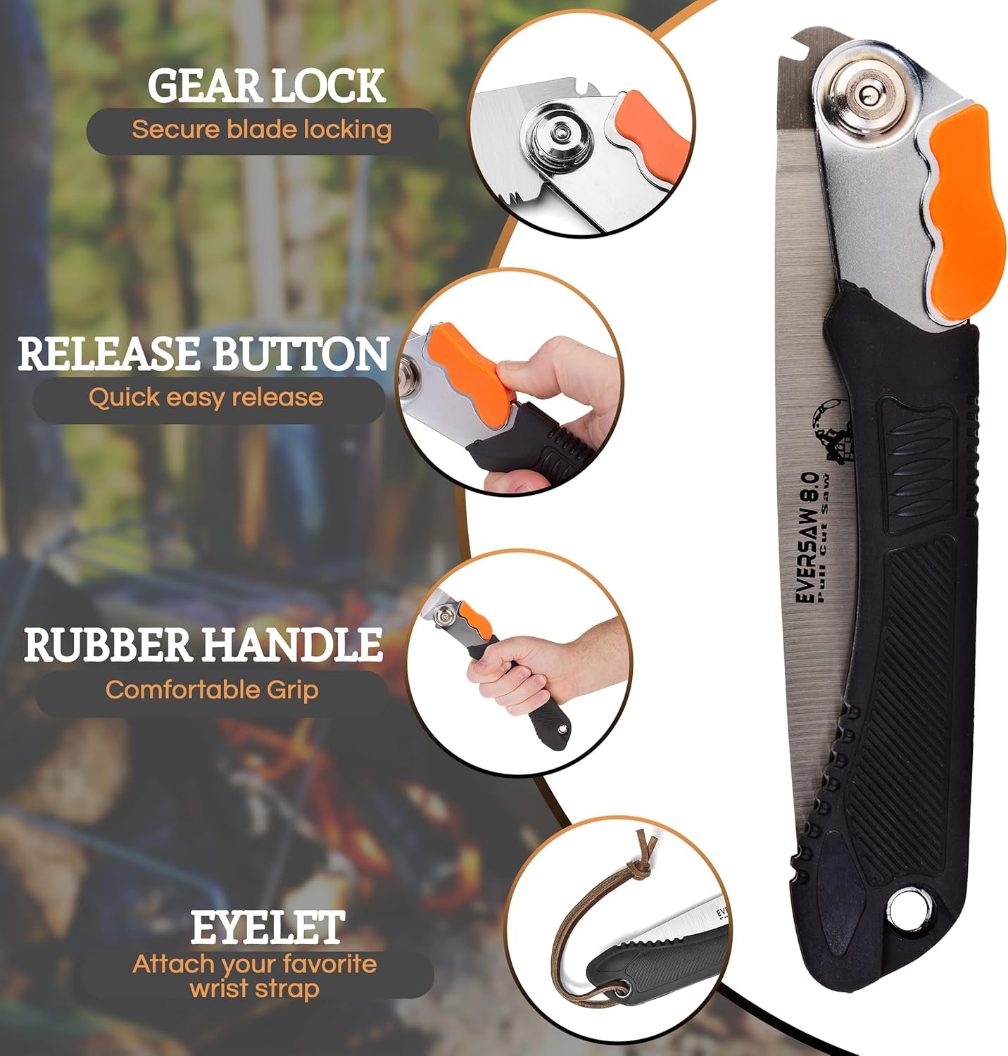 EverSaw Folding Hand Saw 8 inch Compact Camp Saw for Trees Pruning and Gardening